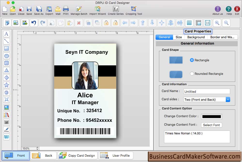 Front side of designed ID card