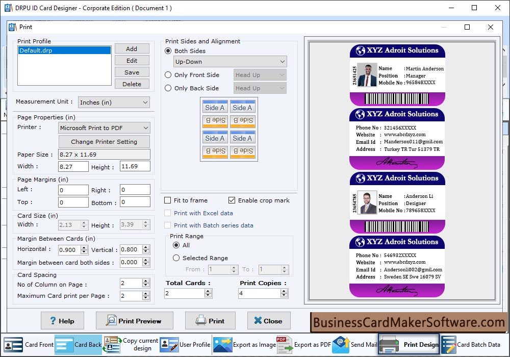 Print your designed ID cards