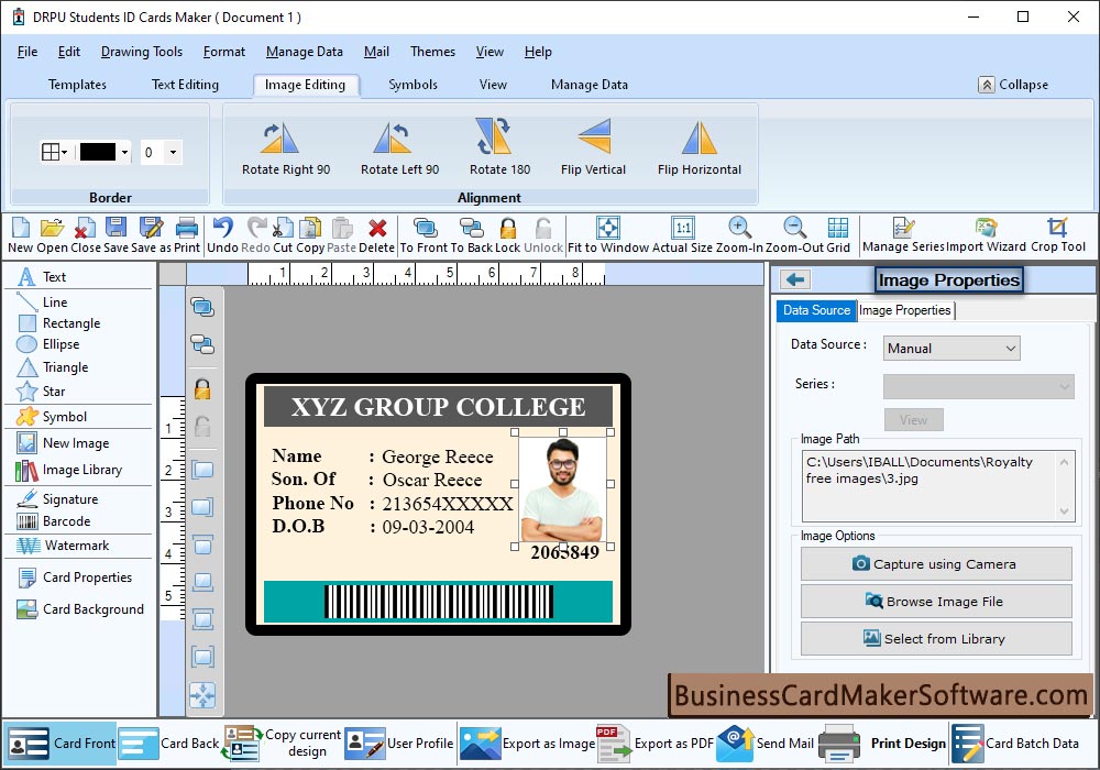 Send designed ID Card to specified email IDs