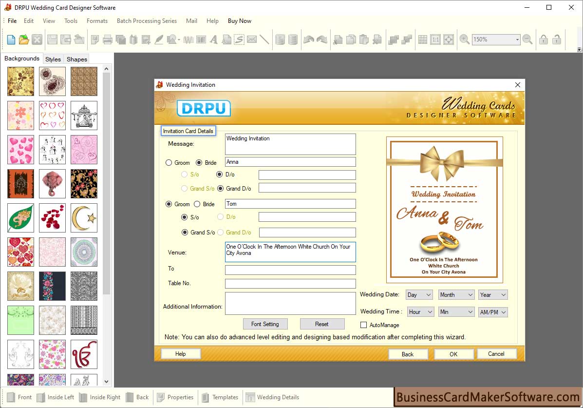 Enter invitation card details